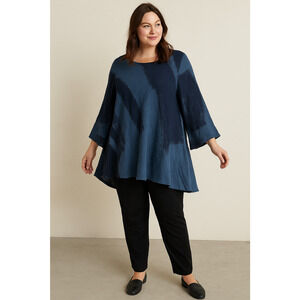 Ralston Blue black Artsy Lagenlook Statement gauze Linen Dress Tunic top Sz-L